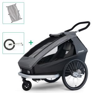 Croozer Kid Keeke 1 inkl. Jogger-Set und Sonnenschutz – Mountain grey –…